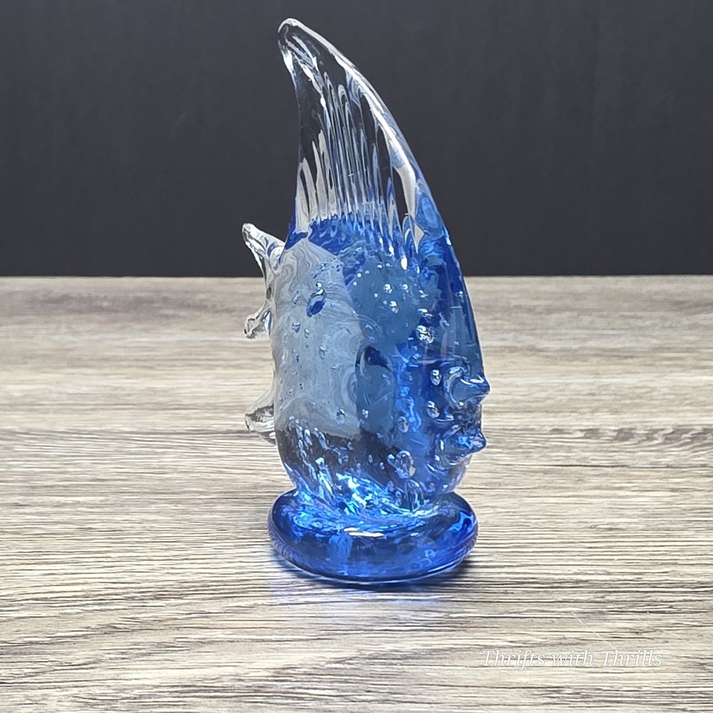 Vintage Blue Angel Fish Figurine 3.75" Hand Blown Glass Art Controlled Bubble - Picture 9 of 11